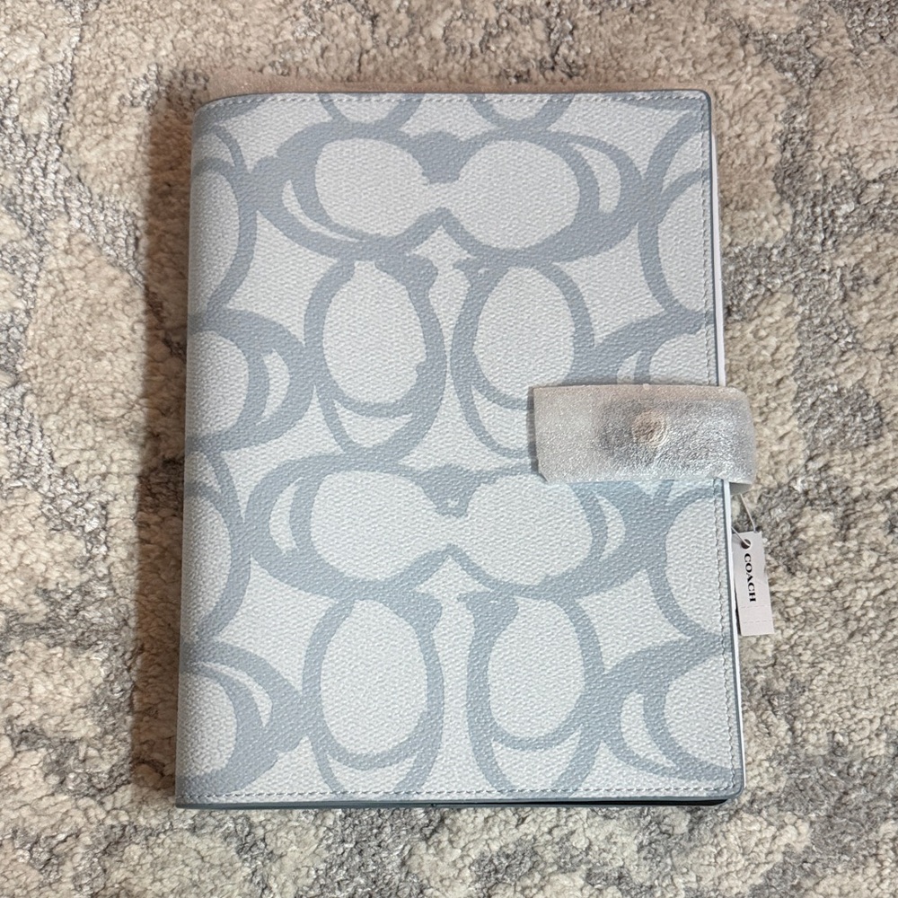 Coach Light Gray Signature Journal Cover with Snap Closure